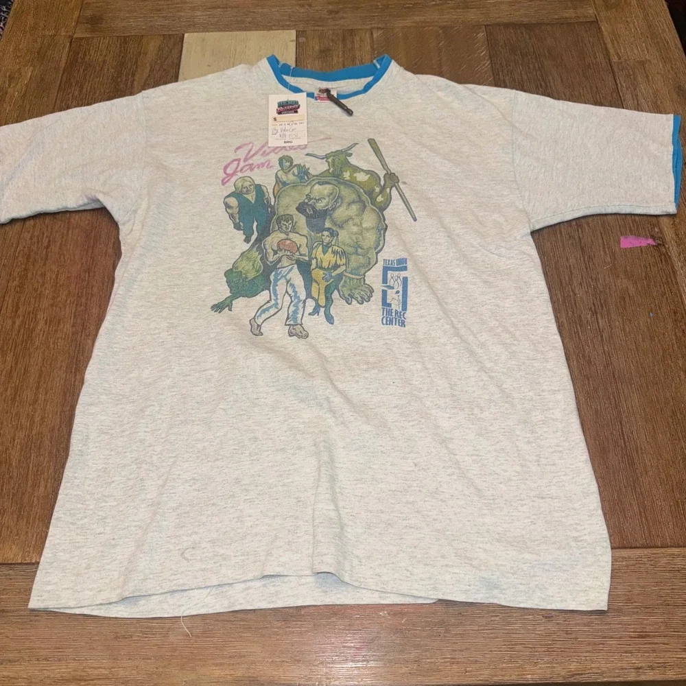 Fruit of the Loom T-Shirt Mens L Gray Excellent Vintage 90s Video Jam Ringer Tee
